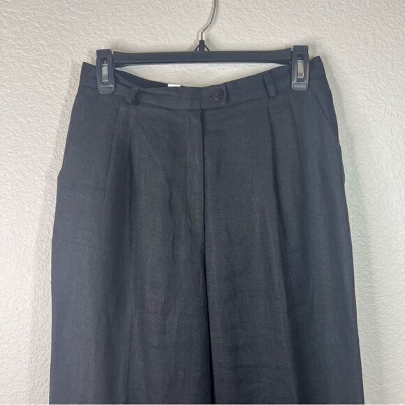Talbots Womens Dress Pants Pleated Irish Linen Work Office Casual Black Petite 8 - Picture 2 of 9